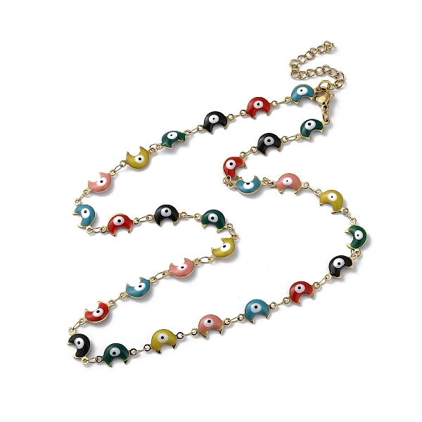 

PandaHall Moon with Evil Eye Enamel Link Chain Necklace, Vacuum Plating Golden 304 Stainless Steel Necklace, Colorful, 17.83 inch(45.3cm)...