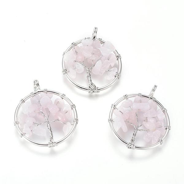 

PandaHall Natural Rose Quartz Pendants, with Brass Findings, Flat Round with Tree of Life, Platinum, 29x5~7mm, Hole: 4.5mm Rose Quartz Flat...
