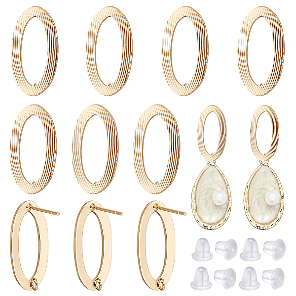 

PandaHall BENECREAT 12Pcs 18K Gold Plated Oval Hollow Out Earring Studs Brass Texture Earring Stud with Loops and 30Pcs Plastic Ear Nuts for...