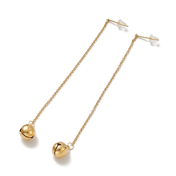 

PandaHall Vacuum Plating 304 Stainless Steel Long Chain with Small Bell Dangle Stud Earrings for Women, Golden, 106x1.2mm, Pin: 0.7mm...
