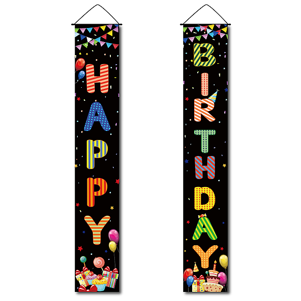 PandaHall Hanging Polyester Sign for Home Office Front Door Porch Welcome Decorations, Rectangle with Word Happy Birthday, Birthday Themed...