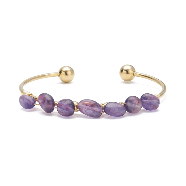 

PandaHall Natural Mixed Stone Beads Wrap Cuff Bangle, Torque Bangle for Women, Golden, Inner Diameter: 2-3/8 inch(6.1cm) Mixed Stone