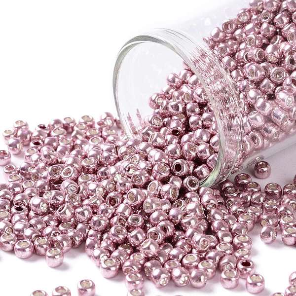 

PandaHall TOHO Round Seed Beads, Japanese Seed Beads, (571) Galvanized Rose Gold, 8/0, 3mm, Hole: 1mm, about 222pcs/10g Glass Pink