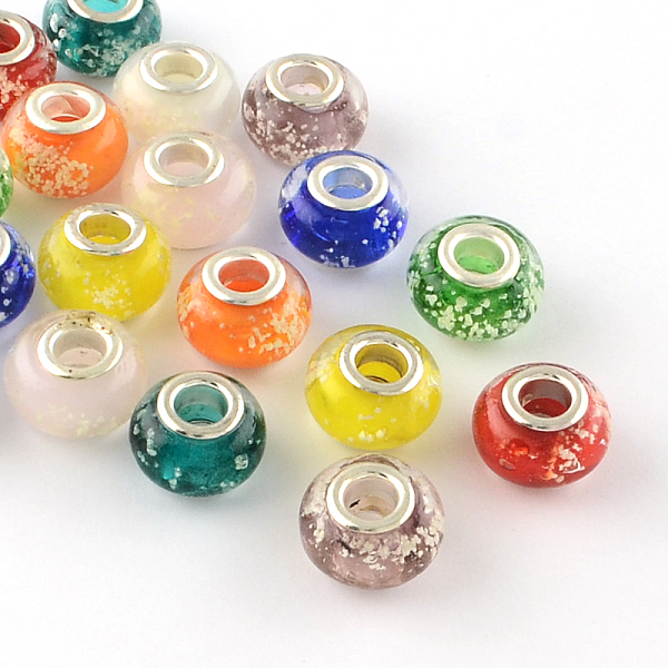 

PandaHall Glow In The Dark Handmade Luminous Style Lampwork Large Hole European Beads, with Silver Color Plated Brass Cores, Rondelle, Mixed..., Multicolor