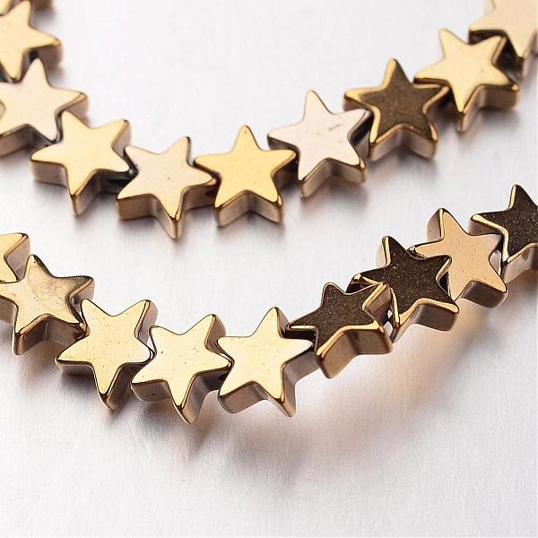 

PandaHall Electroplate Non-magnetic Synthetic Hematite Bead Strands, Star, Golden Plated, 6x6x2~3mm, Hole: 1mm, about 86pcs/strand, 15.7...