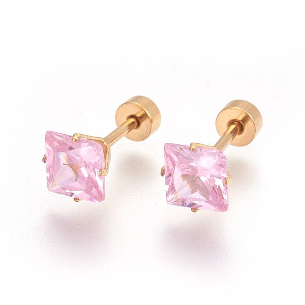 PandaHall 304 Stainless Steel Ear Plug Gauges, with Rhinestone, Rhombus, Light Rose, Golden, 13.5mm; Rhombus: 8x8x5mm; Pin: 1mm Stainless... PandaHall 304 Stainless Steel Ear Plug Gauges, with Rhinestone, Rhombus, Light Rose, Golden, 13.5mm; Rhombus: 8x8x5mm; Pin: 1mm Stainless...