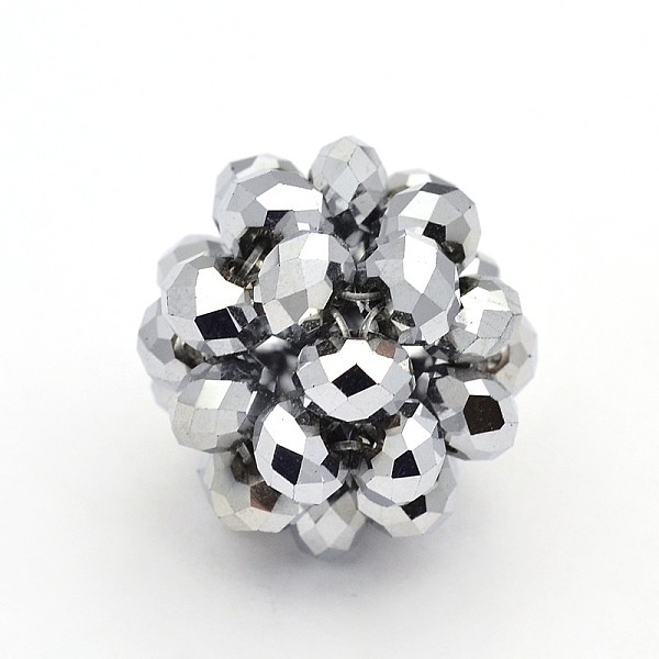 

PandaHall Electroplate Glass Round Woven Beads, Cluster Beads, Full Plated, Silver Plated, 14mm, Beads: 4mm Glass Round