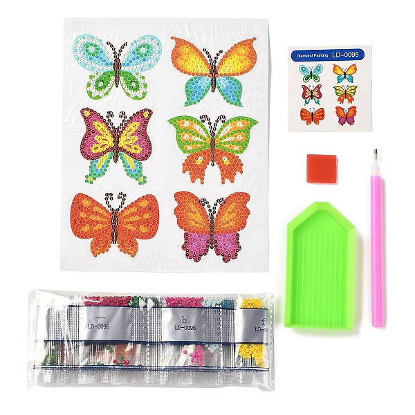 

PandaHall DIY Butterfly Diamond Painting Stickers Kits For Kids, with Diamond Painting Stickers, Rhinestones, Diamond Sticky Pen, Tray Plate..., Multicolor