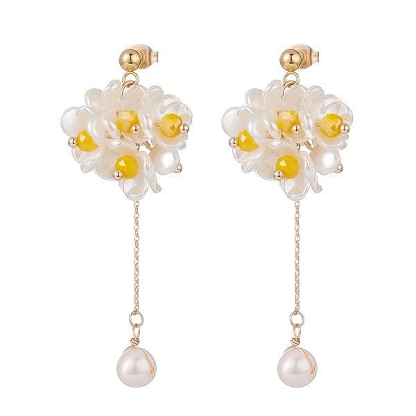 

PandaHall Plastic Pearl Cluster Flower with Long Tassel Dangle Stud Earrings, Gold Plated 304 Stainless Steel Jewelry for Women, White, 60mm...