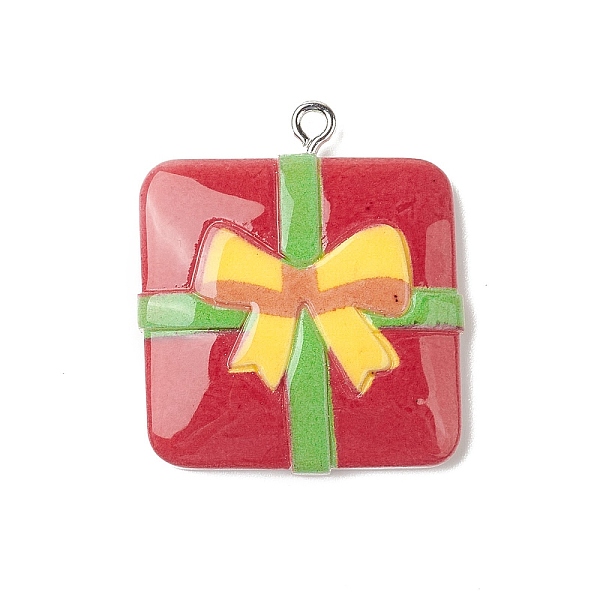 

PandaHall Opaque Resin Pendants, Christmas Charms, with Platinum Tone Iron Loops, Box, 31.5x27.5x5.5mm, Hole: 1.8mm Iron+Resin Box