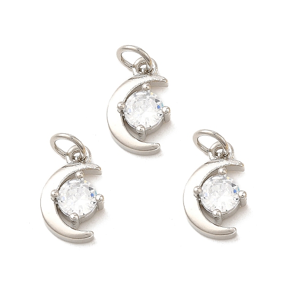 

PandaHall Rack Plating Brass Micro Pave Clear Cubic Zirconia Pendants, Long-Lasting Plated, Cadmium Free & Lead Free, with Jump Ring, Moon...