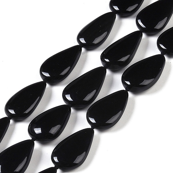 

PandaHall Natural Black Gemstone Beads Strands, Teardrop, 23~27.5x14~16x6~7mm, Hole: 1mm, about 15pcs/strand, 16.14''(41cm) Natural Gemstone...