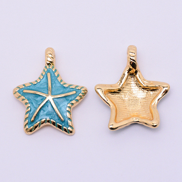 

PandaHall Alloy Enamel Pendants, Lead Free & Cadmium Free, Starfish Shape, Light Gold, Cyan, 27x22x5mm, Hole: 3.5x3mm Alloy+Enamel Starfish...