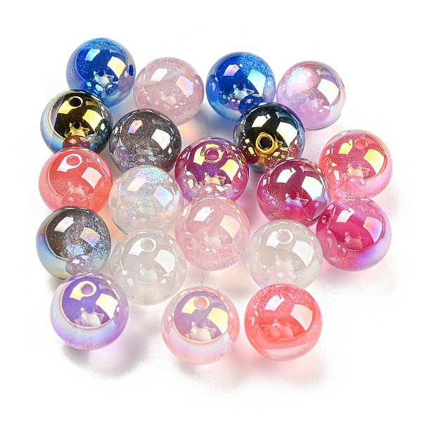

PandaHall Iridescent Acrylic Beads, with Glitter Powder, Round, Mixed Color, 14x13.5mm, Hole: 2mm Acrylic Round Multicolor