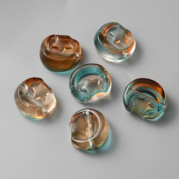 

PandaHall Transparent Glass Beads, Moon with Star, Colorful, 14x12x6mm, Hole: 1.2mm Glass Moon