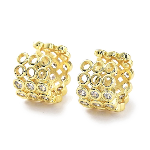 

PandaHall Brass Micro Pave Cubic Zirconia Cuff Earrings for Women, Real 18K Gold Plated, 15x11mm Cubic Zirconia Round