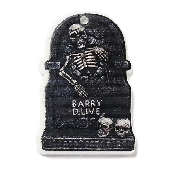 

PandaHall Halloween Themed Opaque Acrylic Pendants, Tombstone with Skeleton Charms, Black, 37.5~38x23.5~25.5x2~5mm, Hole: 2mm Acrylic...
