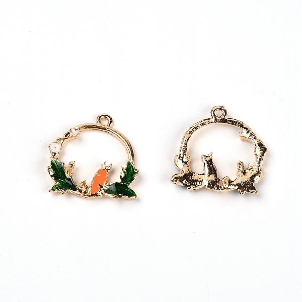 

PandaHall Alloy Enamel Pendants, Ring with Carrot, Light Gold, Dark Orange, 24.5x26x3mm, Hole: 2mm Alloy+Enamel Ring