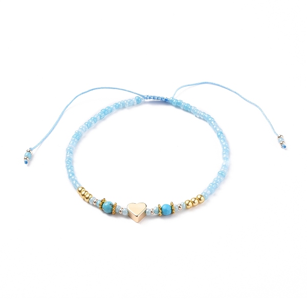

PandaHall Adjustable Nylon Cord Braided Bead Bracelets, with Glass Seed Beads, Brass Heart Beads, Alloy Spacer Beads and Natural Howlite...