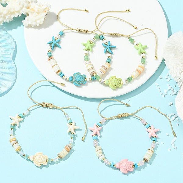 Bracelets de cheville ajustables en fil de nylon tressé orné de perles et de pierres précieuses variées