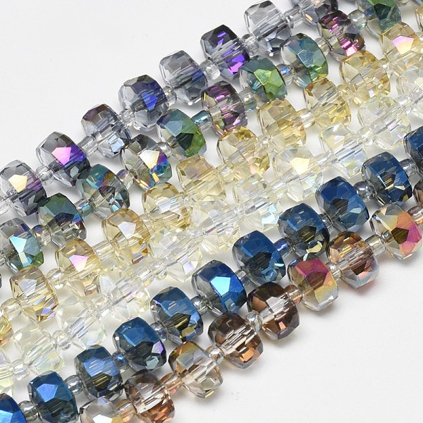 

PandaHall Electroplate Glass Beads Strands, Rainbow Plated, Faceted, Flat Round, Mixed Color, 7~8x5mm, Hole: 1mm, about 80pcs/strand, 21.26..., Multicolor