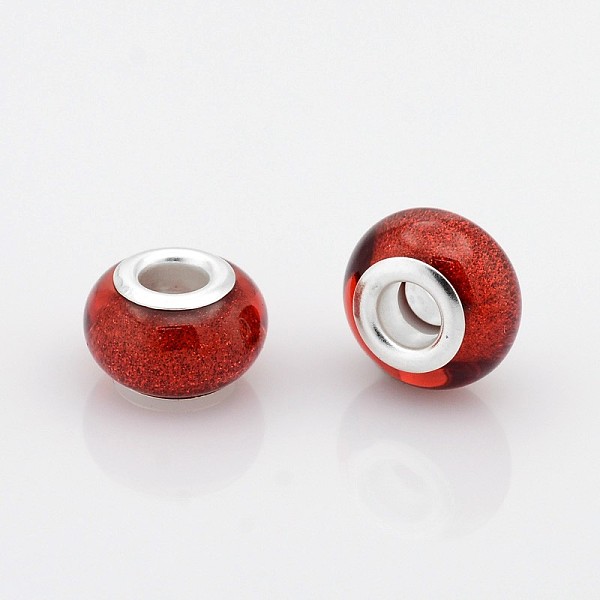 

PandaHall Large Hole Rondelle Resin European Beads, with Silver Color Plated Brass Cores, Red, 14x9mm, Hole: 5mm Resin+Brass Core Rondelle...