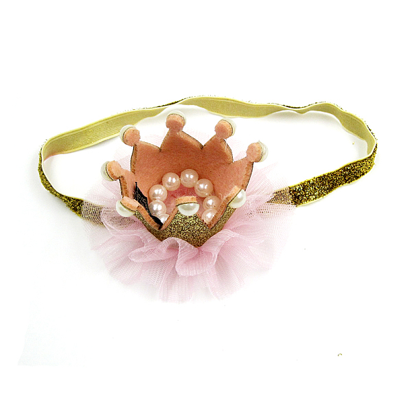 

PandaHall Elastic Baby Headbands for Girls, Hair Accessories, with Lace Flower, Crown, Gold, 13.4 inch~14.96 inch(340~380mm) Cloth Gold