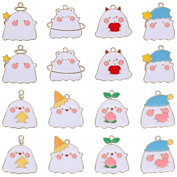 

PandaHall 24Pcs 8 Style Halloween Theme Alloy Enamel Pendants, Ghost Charm, Light Gold, Mixed Color, 22~25x20~25x1.5mm, Hole: 1.8mm..., Multicolor