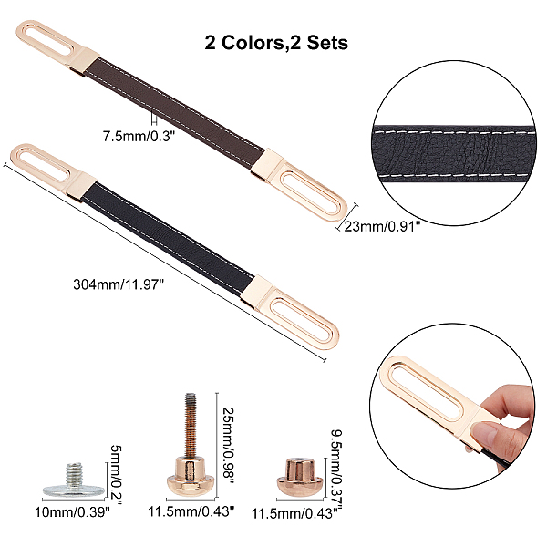 

PandaHall CHGCRAFT 2 Sets 2 Colors PU Leather Sliding Bag Handles, with Light Gold Aluminium Alloy Findings, for Bag Straps Replacement..., Multicolor