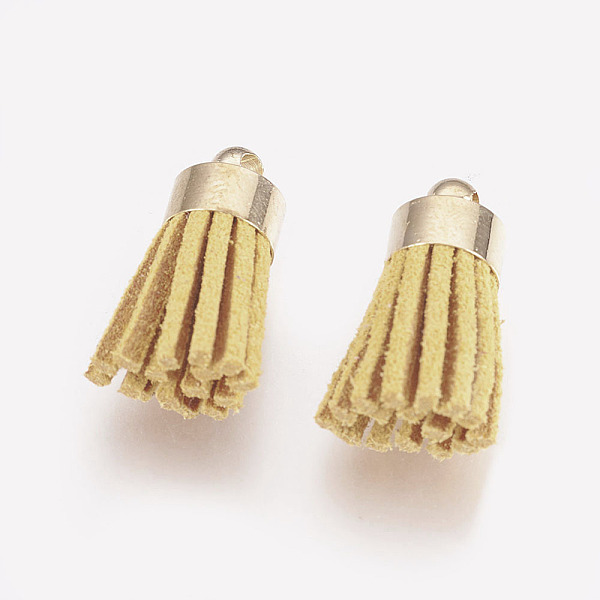 

PandaHall Faux Suede Tassel Pendant Decorations, with CCB Plastic Cord Ends, Goldenrod, 17x7mm, Hole: 1.5mm Faux Suede Gold