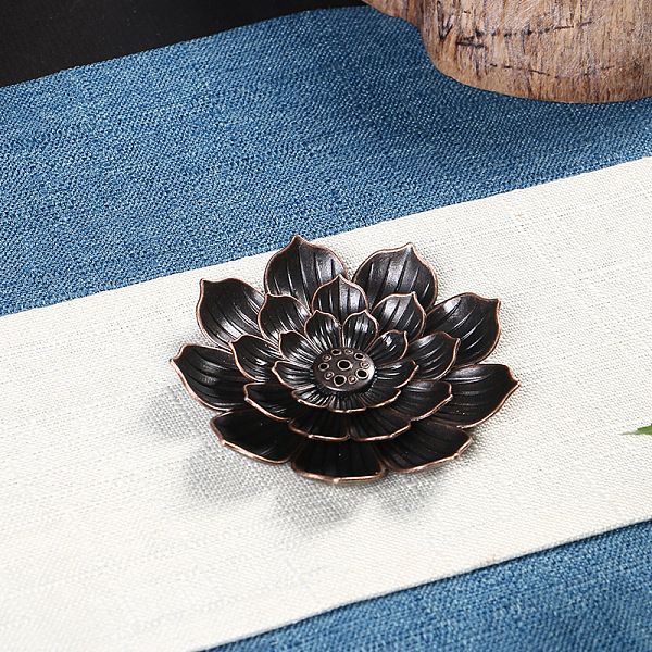 

PandaHall Alloy Incense Burners, Lotus Incense Holders, Home Office Teahouse Zen Buddhist Supplies, Red Copper, 90x15mm Alloy Flower