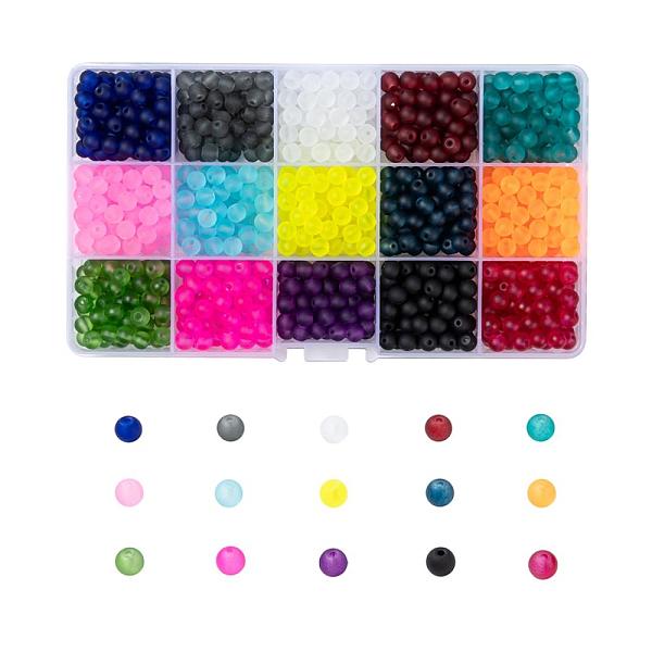

PandaHall 15 Colors Transparent Glass Beads, for Beading Jewelry Making, Frosted, Round, Mixed Color, 6mm, Hole: 1.3~1.6mm, about..., Multicolor
