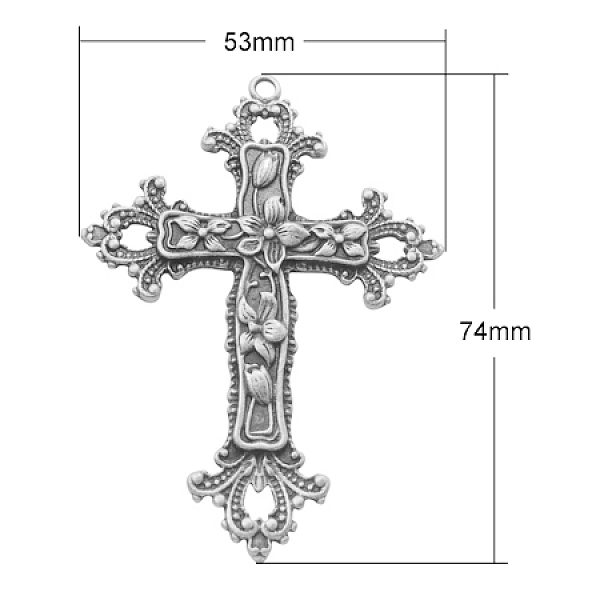

PandaHall Tibetan Style Alloy Big Gothic Pendants, Cadmium Free & Nickel Free & Lead Free, Cross, Antique Silver, 74x53x3.5mm, Hole: 2.5mm...
