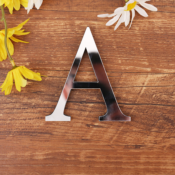 

PandaHall Acrylic Mirror Wall Stickers Decal, with EVA Foam, Silver, Letter.A, 100x90x1mm, Foam: 100x91x11mm Acrylic Letter A Silver