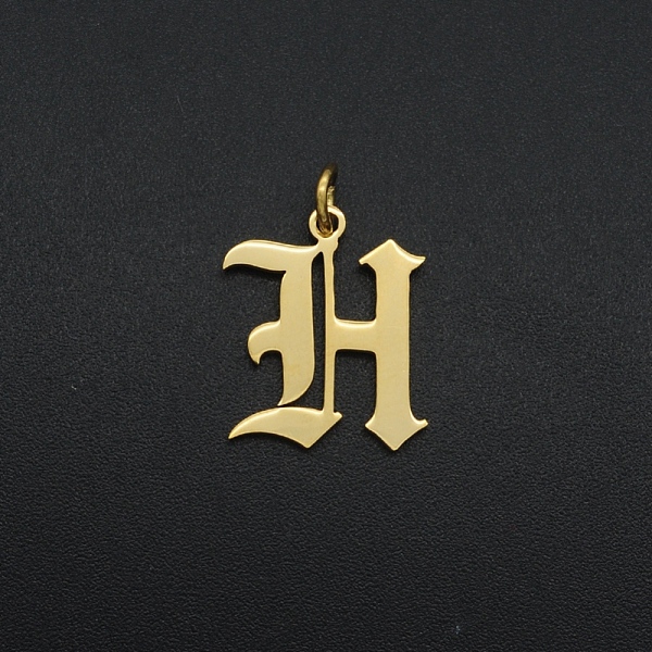 

PandaHall 201 Stainless Steel Pendants, with Jump Ring, Old English, Letter, Laser Cut, Golden, Letter.H, 16.5x13.5x1mm, Hole: 3mm 201...