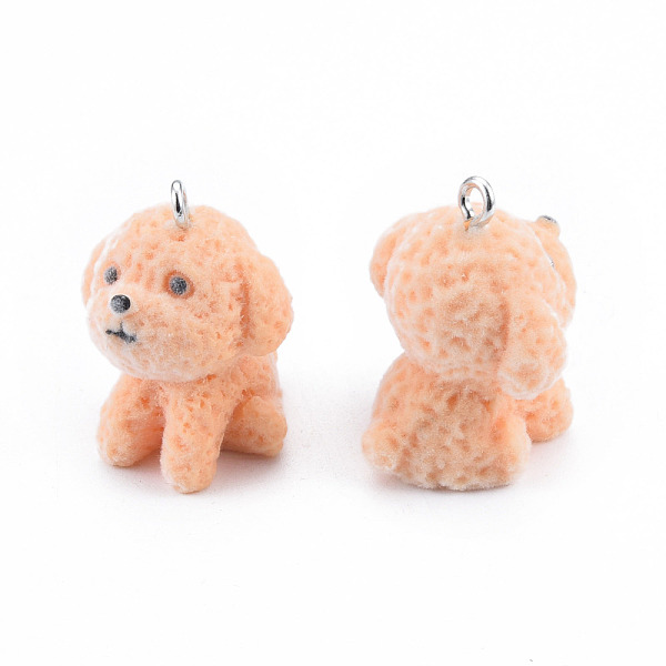 

PandaHall Opaque Resin Pendants, with Platinum Tone Iron Loops, Flocky Dog Charms, PeachPuff, 30.5~31.5x23.5x23mm, Hole: 2.5mm Iron+Resin..., Brown