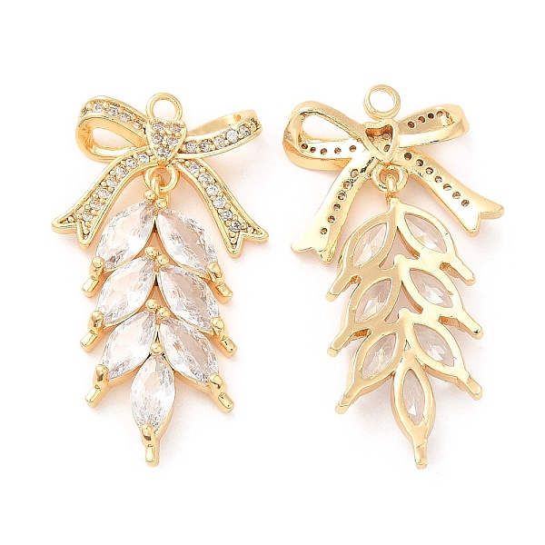

PandaHall Brass & Cubic Zirconia & Glass Pendants, Wheat & Bowknot Charms, Real 18K Gold Plated, 32.5x17.5x3.5mm, Hole: 1.8mm Brass+Cubic..., Clear