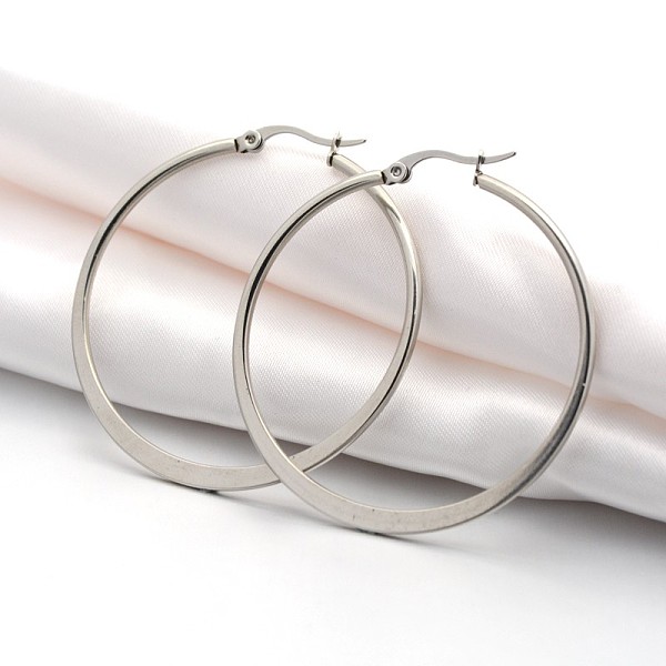 

PandaHall 304 Stainless Steel Big Hoop Earrings, Hypoallergenic Earrings, Flat Ring Shape, Stainless Steel Color, 46x2x45mm, Pin: 1x0.6mm...
