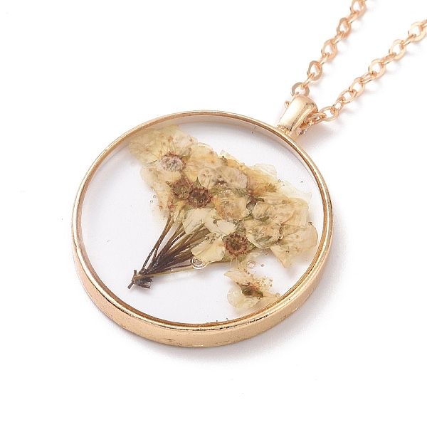 

PandaHall Dry Pressed Real Flower Resin Pendant Necklace, Light Gold Alloy Choker Necklace for Women, Light Goldenrod Yellow, 19.69...