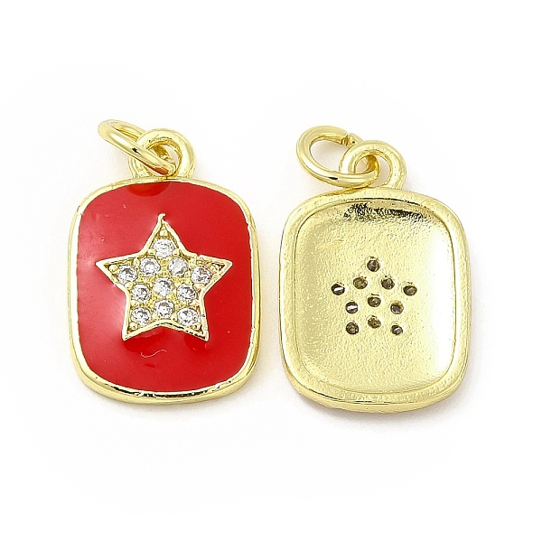 

PandaHall Brass Micro Pave Cubic Zirconia Pendants, with Enamel & Jump Ring, Rectangle with Star Charm, Golden, Red, 16x11x2mm, Hole: 2.5mm...