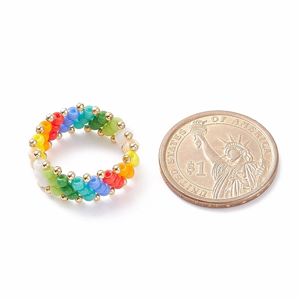 

PandaHall Glass Seed Braided Finger Ring with Brass, Embroidered Beaded Ring for Women, Colorful, US Size 6 1/2(16.9mm) Glass