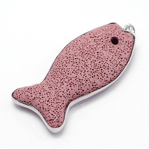 

PandaHall Jesus Fish/Ichtus Synthetic Lava Rock Big Pendants, For Easter, with Platinum Plated Brass Findings, Dyed, Pale Violet Red..., Pink