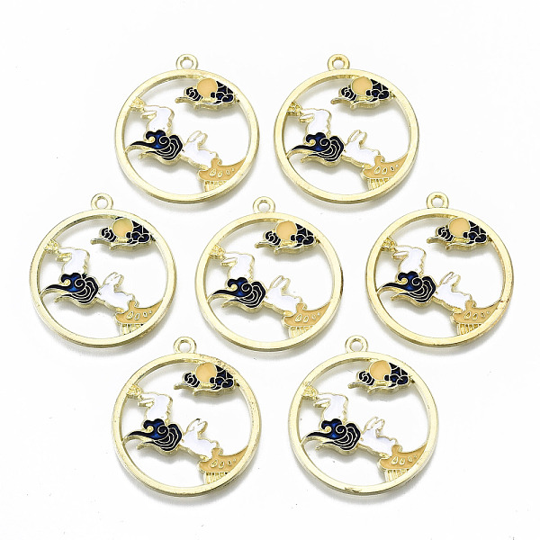 

PandaHall Chinese Style Alloy Pendants, with Enamel, Flat Round with Cloud, Cadmium Free & Lead Free, Gold & Black, Light Gold, 30x27x1.5mm...