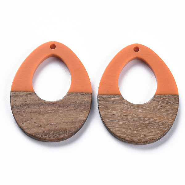 

PandaHall Opaque Resin & Walnut Wood Pendants, Two Tone, Teardrop, Dark Orange, 37x28.5x3mm, Hole: 2mm Resin+Wood Teardrop