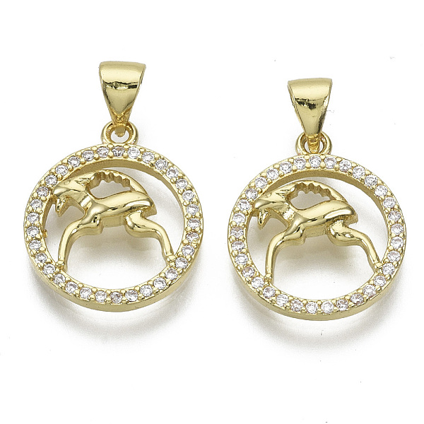 

PandaHall Brass Micro Pave Cubic Zirconia Pendants, Nickel Free, with Snap on Bail, Flat Round with Constellation, Clear, Real 18K Gold...