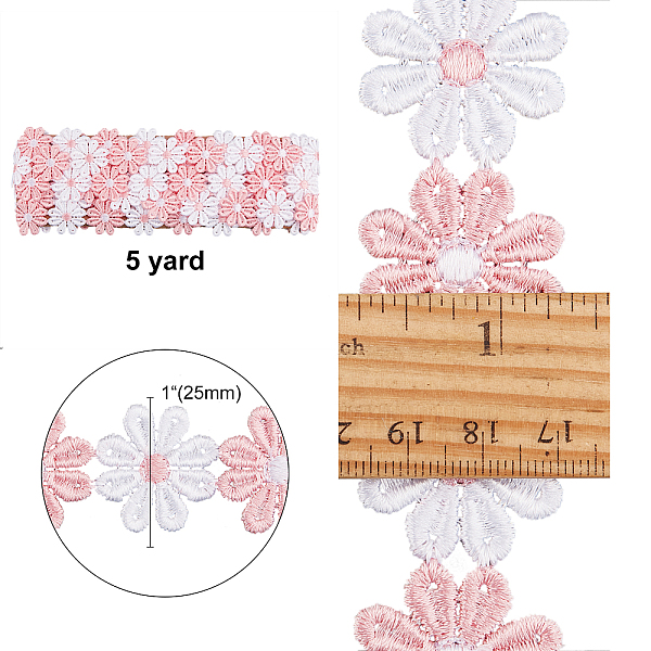 

PandaHall Gorgecraft Flower Polyester Trim Ribbon, for Dress Hair Band Clothes Decoration, Pink, 1"(25mm) Polyester Pink