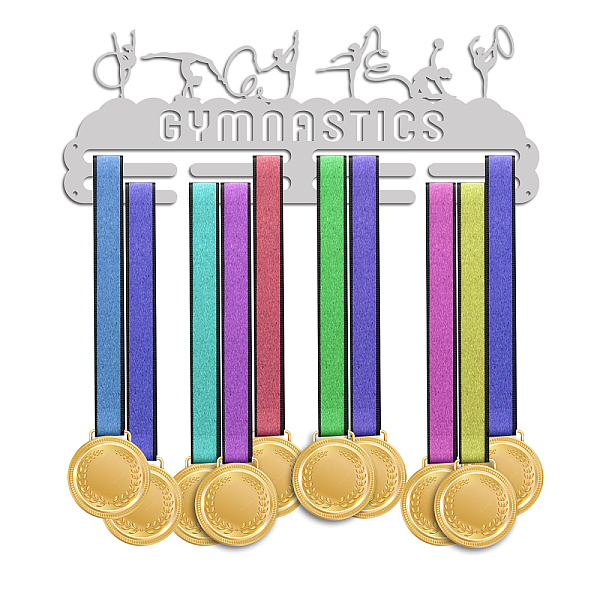

PandaHall Sports Theme Iron Medal Hanger Holder Display Wall Rack, with Screws, Gymnastics Pattern, 150x400mm Iron Sports Silver