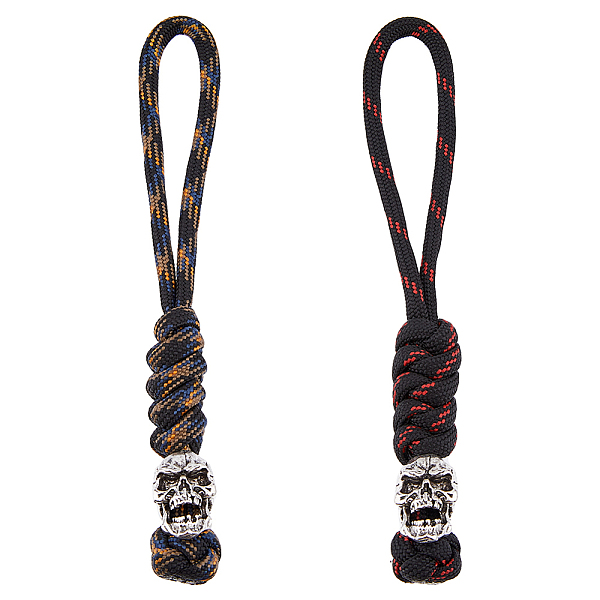 

PandaHall HOBBIESAY 2Pcs 2 Colors Braided Polyester EDC Knife Parachute Lanyard Alloy Skull Bead Pendant Decoration for Men, Mixed Color..., Multicolor