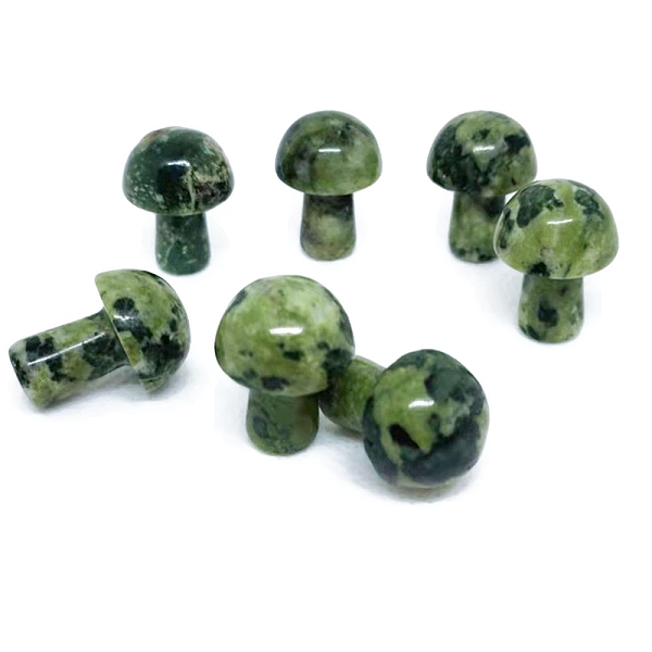 

PandaHall Natural Green Spot Jasper Healing Mushroom Figurines, Reiki Energy Stone Display Decorations, 22mm Green Spot Jasper Mushroom