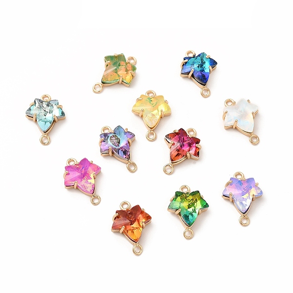 

PandaHall Brass with K9 Glass Connector Charms, Golden Maple Leaf Links, Mixed Color, 20x14x5.5mm, Hole: 1.5mm Brass+Glass Leaf Multicolor